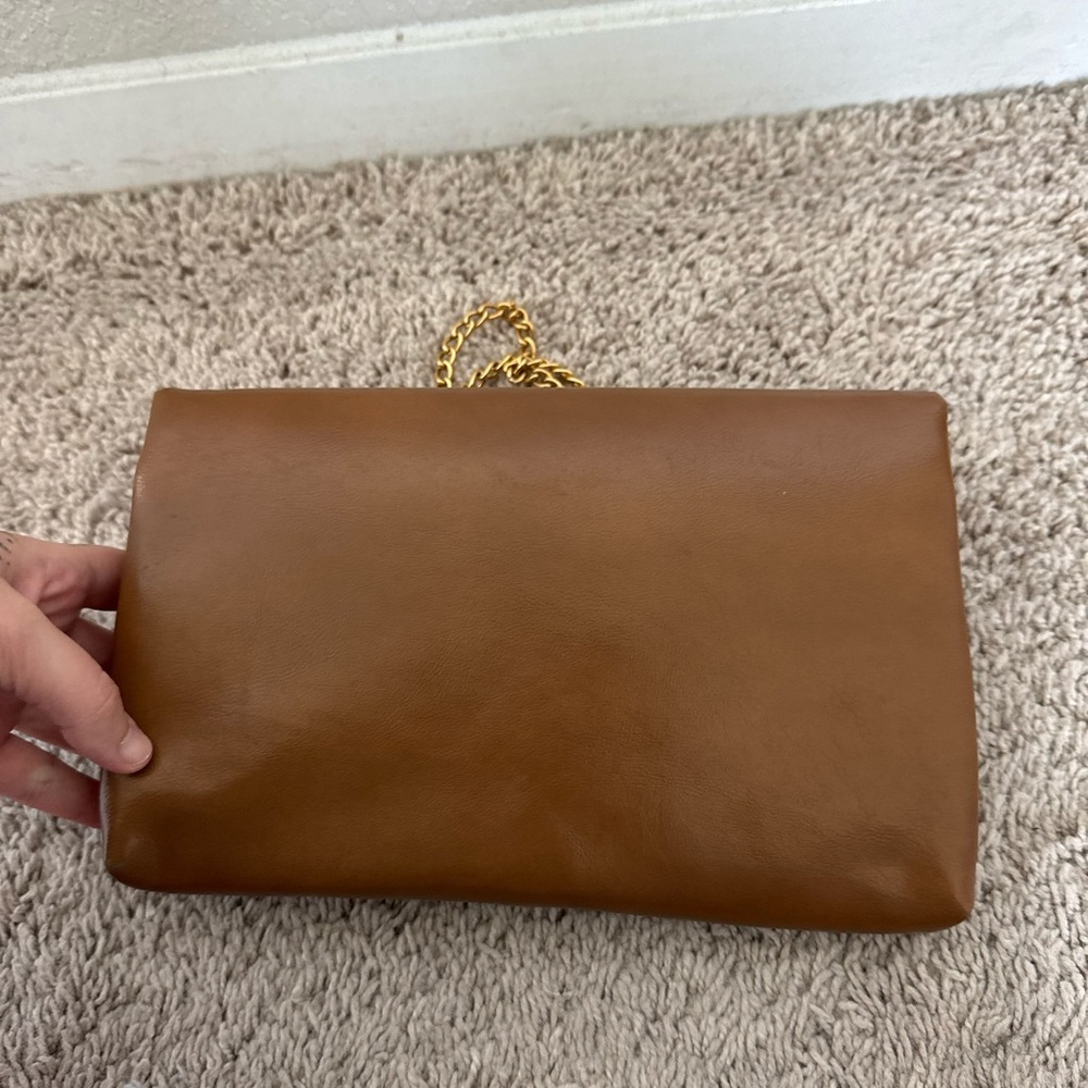Brown Leather Clutch with Gold Chain - Great Condition! - Picture 2 of 5